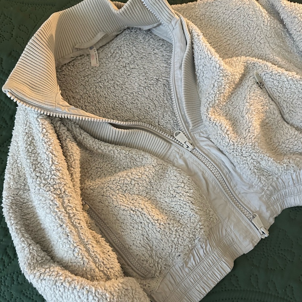 Free People movement grey fuzzy fleece cropped jacket